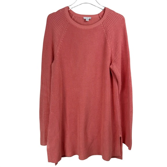 J. Jill Coral Ribbed Knit Tunic Sweater Tall Medium Side Slits Cotton